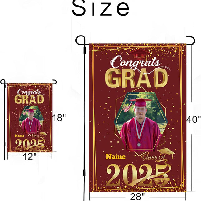 UUBAO Custom Graduation Garden Flag with Photo Class of 2025 Congrats Grad Double Sided Yard Flag Decorative Gifts (Maroon)