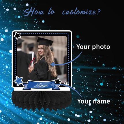 UUBAO 9 PCS Custom Graduation Party Honeycomb Centerpieces Class of 2025 Congrats Grad Decorations Congratulate Graduation Table Toppers for Graduation Party Favor Supplies (Navy Blue)