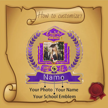 UUBAO Customized Graduation Plaque with Single Picture Custom Picture 2025 Congrats Grad Crystal Desktop Farewell Keepsake Gift (Purple)