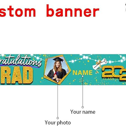 UUBAO Custom Graduation Party Decorations 2025 Personalization Congrats Grad Banner Graduation Backdrop(Peacock Blue and Gold)