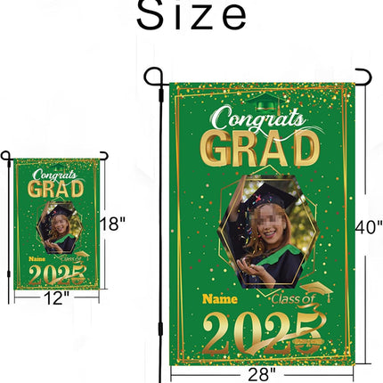UUBAO Custom Graduation Garden Flag with Photo Class of 2025 Congrats Grad Double Sided Yard Flag Decorative Gifts (Dark Green)
