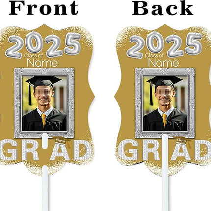 UUBAO Personalized Graduation Double Sided Face Fan Class of 2025 Customized Graduation Head Face Cutout with Handle Fun Photo Prop Supplies(Champagne)