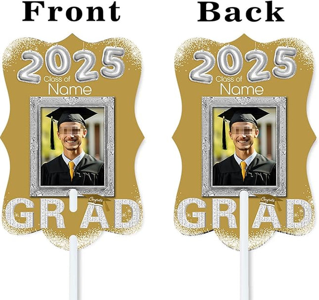 UUBAO Personalized Graduation Double Sided Face Fan Class of 2025 Customized Graduation Head Face Cutout with Handle Fun Photo Prop Supplies(Champagne)