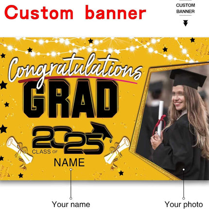 UUBAO Custom Graduation Party Decorations Personalization Banner Class of 2025 Backdrop (Yellow)
