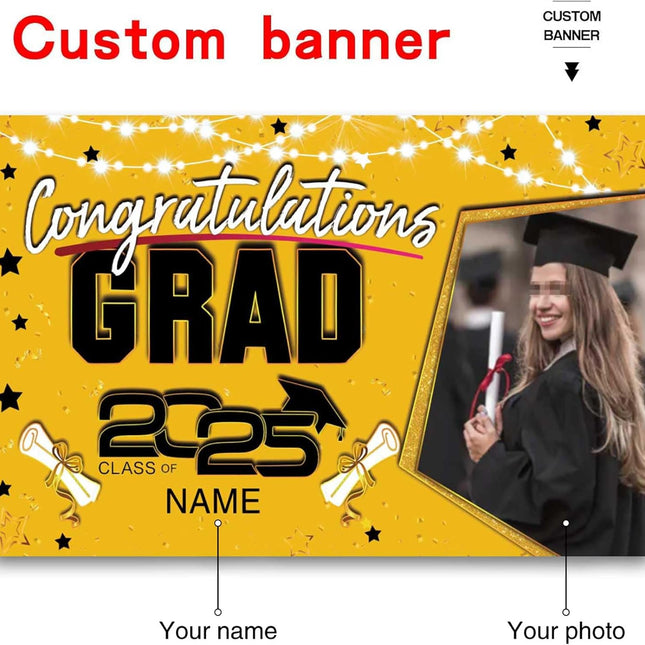 UUBAO Custom Graduation Party Decorations Personalization Banner Class of 2025 Backdrop (Yellow)