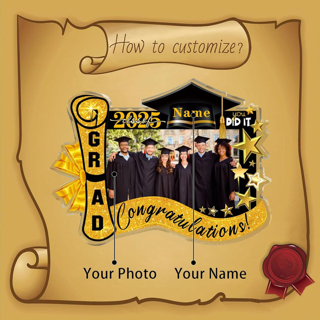 UUBAO Customized Graduation Plaque with Photo Crystal Desktop Keepsake Gift (Yellow)