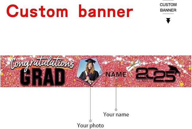 UUBAO Custom Graduation Party Decorations 2025 Personalization Congrats Grad Banner Graduation Backdrop(Pink)