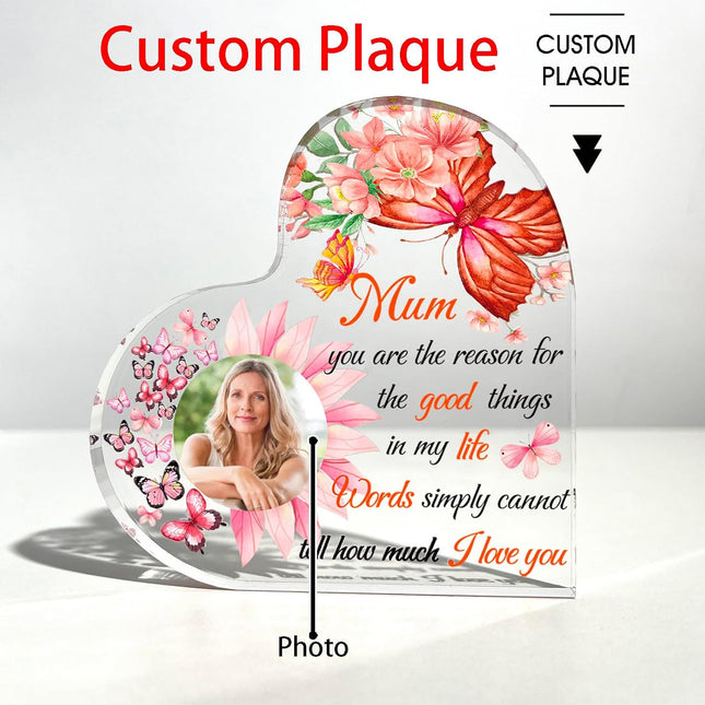 UUBAO Custom Mother’s Day Personalized Acrylic Plaque with Photos Name Gifts for Mom (Flower Heart)