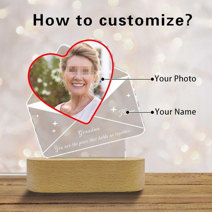 UUBAO Customized Acrylic Night Light Gifts Personalized Mother's Day Gifts Custom Photo for Grandma