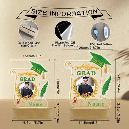 UUBAO Personalized Night Light Class of 2025 Graduation Gift for Junior High School College Teachers and Classmates(Light Green)