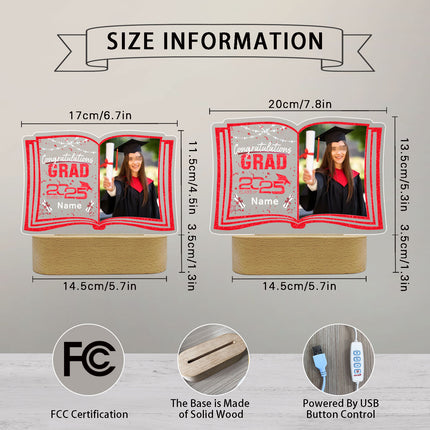 UUBAO Custom Night Light with Photo Name 2025 Personalized Graduation Led Lamp for Women Man Gifts for College High School (Red)