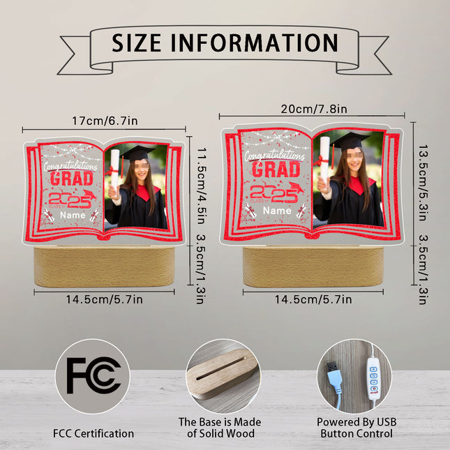 UUBAO Custom Night Light with Photo Name 2025 Personalized Graduation Led Lamp for Women Man Gifts for College High School (Red)