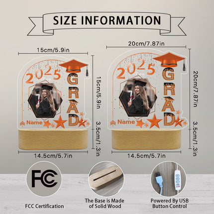 UUBAO Graduation Gifts Personalized Night Light Class of 2025 Custom Photo Name Gifts for Him Her Gifts for College, High School (Orange)