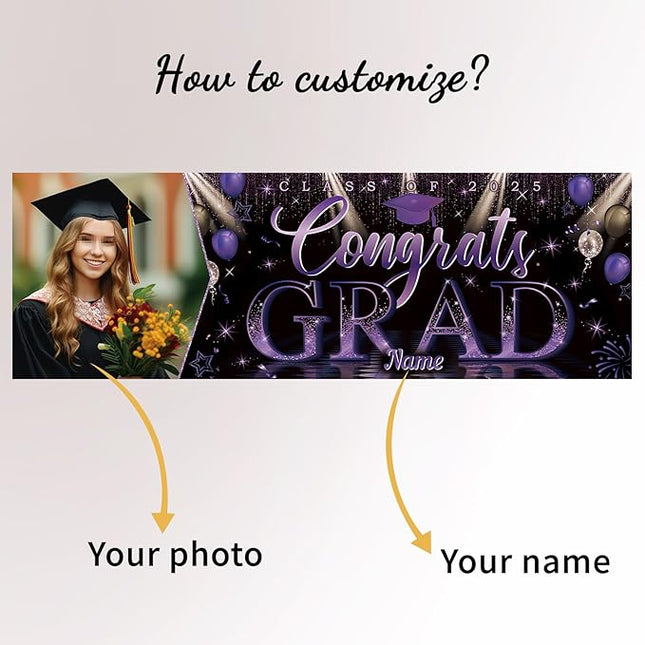 UUBAO Custom Graduation Party Decorations Personalization Banner Class of 2025 Backdrop (Purple）