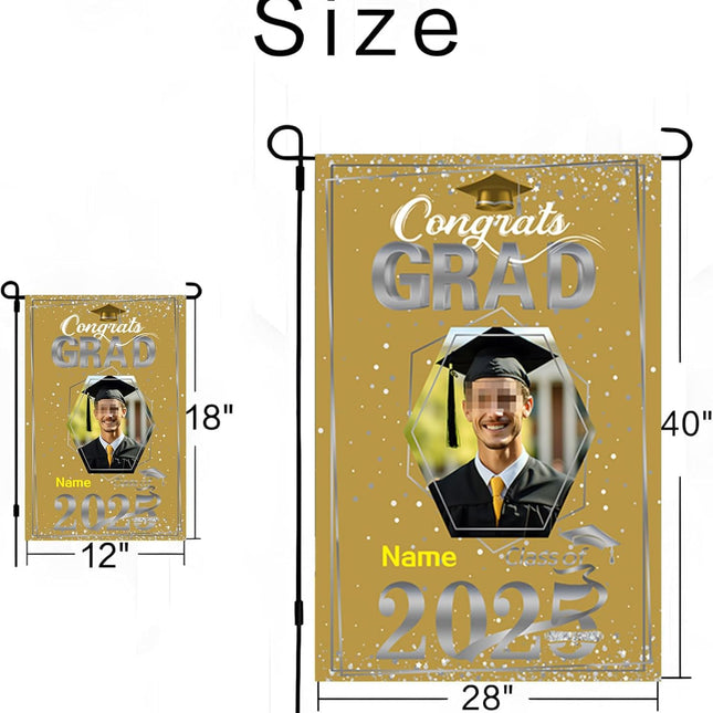 UUBAO Custom Graduation Garden Flag with Photo Class of 2025 Congrats Grad Double Sided Yard Flag Decorative Gifts (Champagne)