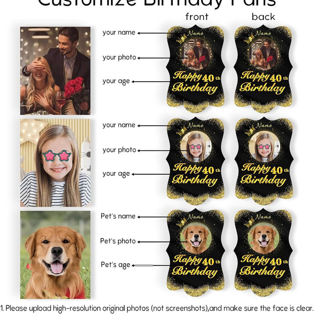 UUBAO Personalized Double Sided Happy Birthday Photo Prop Face Fan Customized Birthday Fun Supplies(Black and Gold)