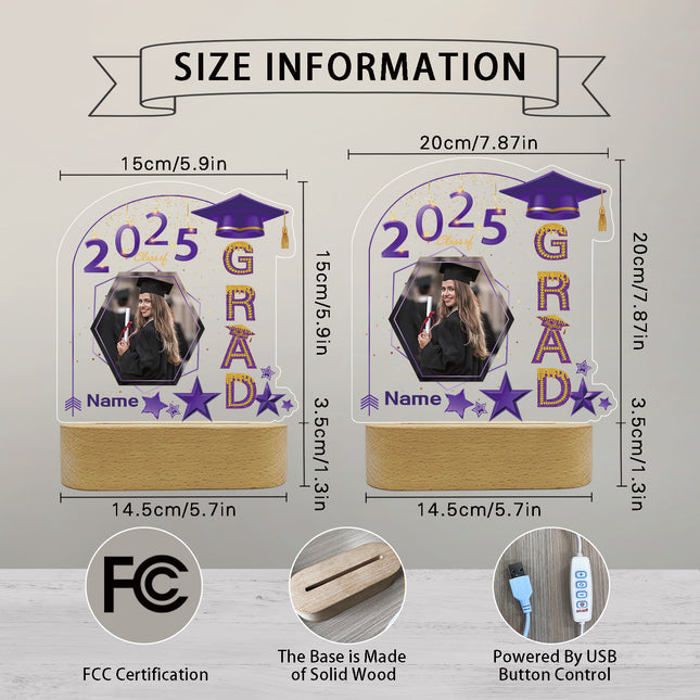 UUBAO Graduation Gifts Personalized Night Light Class of 2025 Custom Photo Name Gifts for Him Her Gifts for College, High School (Purple)