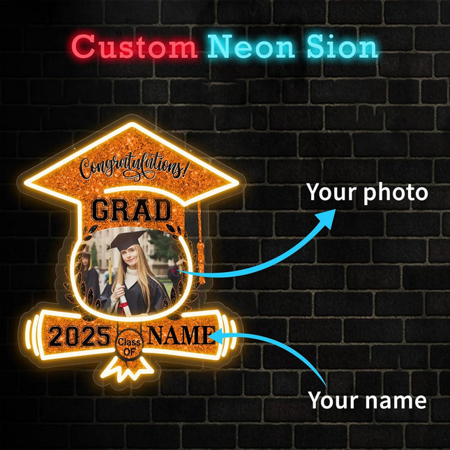UUBAO Custom Graduation Gift LED Neon Signs Class of 2025 Personalized Photo Congrats Grad USB Powered (Orange)