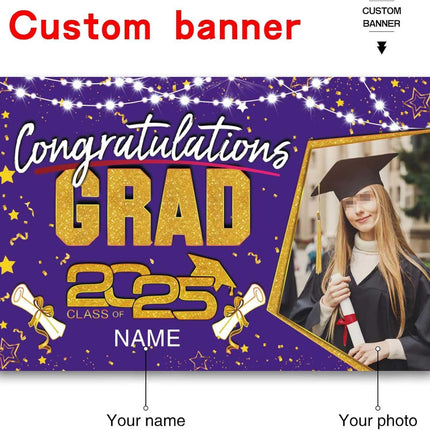 UUBAO Custom Graduation Party Decorations Personalization Banner Class of 2025 Backdrop (Purple and Gold)