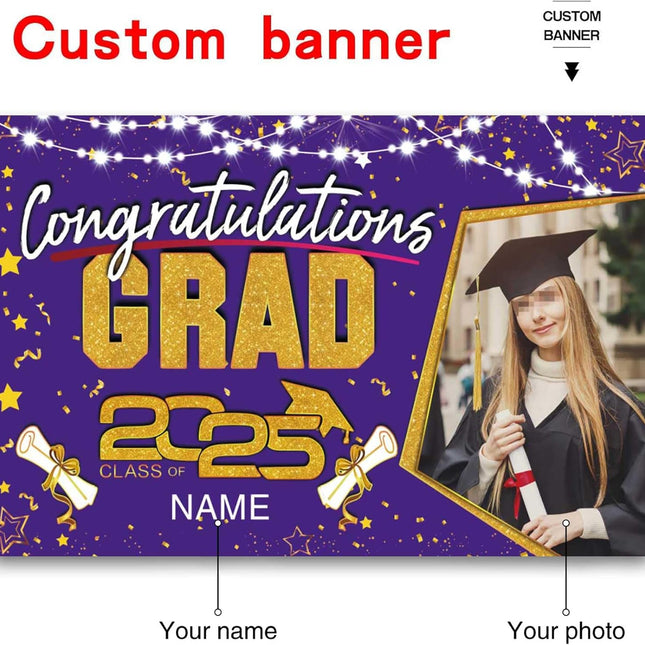 UUBAO Custom Graduation Party Decorations Personalization Banner Class of 2025 Backdrop (Purple and Gold)