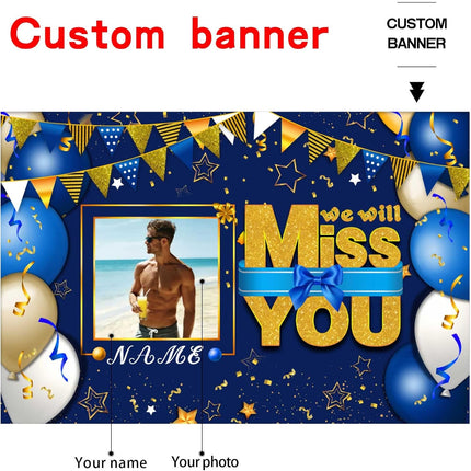 UUBAO Custom We Will Miss You Decorations Banner,Farewell Going Away Party Decorations for Anniversary Retirement Graduation Party(Navy Blue)