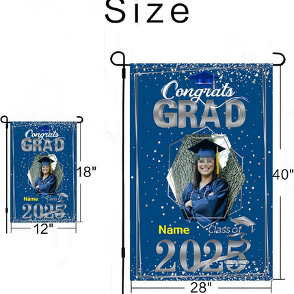 UUBAO Custom Graduation Garden Flag with Photo Class of 2025 Congrats Grad Double Sided Yard Flag Decorative Gifts (Blue and Silver)