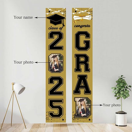 UUBAO Custom Graduation Party Decorations 2025 Personalization Congrats Grad Banner Graduation Front Door Porch Sign Backdrop(Champagne)