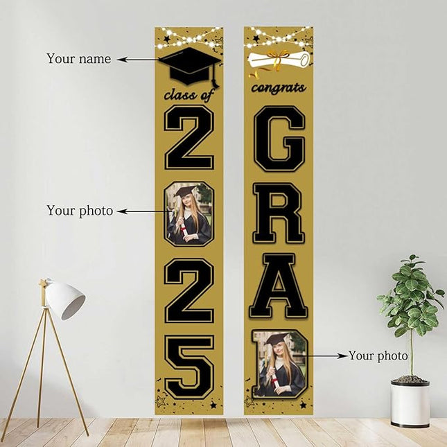 UUBAO Custom Graduation Party Decorations 2025 Personalization Congrats Grad Banner Graduation Front Door Porch Sign Backdrop(Champagne)