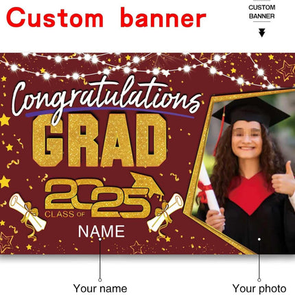 UUBAO Custom Graduation Party Decorations Personalization Banner Class of 2025 Backdrop (Maroon and Gold)