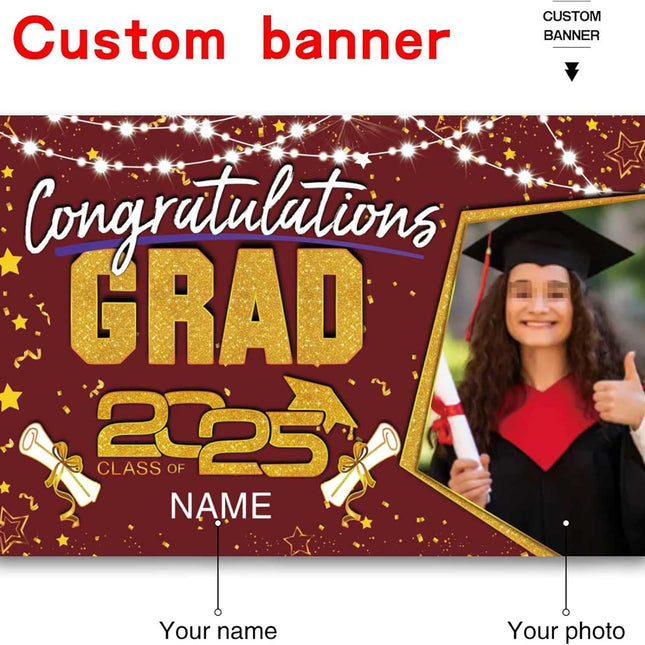 UUBAO Custom Graduation Party Decorations Personalization Banner Class of 2025 Backdrop (Maroon and Gold)