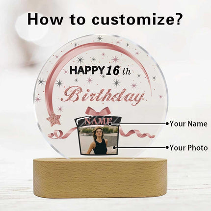 UUBAO Personalized Happy Birthday Night Light Gift with Photo Customized Acrylic Lamp for Her Mom Daughter Grandma Nana(Rose Gold and Black)