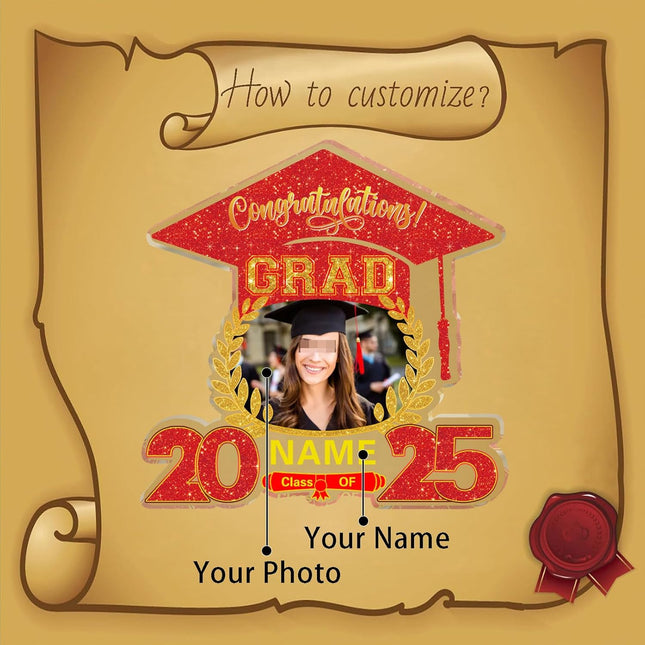 UUBAO Customized Graduation Plaque with Photo Crystal Desktop Keepsake Gift (Red)