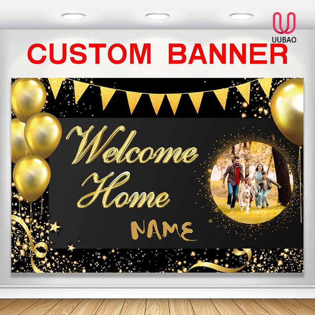 UUBAO Custom Welcome Home Banner Decoration, Black Gold Yard Sign for Outdoor Decor, Military Homecoming Deployment Returning Party Supplies