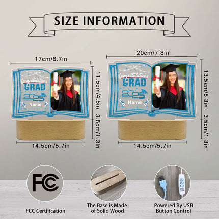 UUBAO Custom Night Light with Photo Name 2025 Personalized Graduation Led Lamp for Women Man Gifts for College High School (Sky Blue)