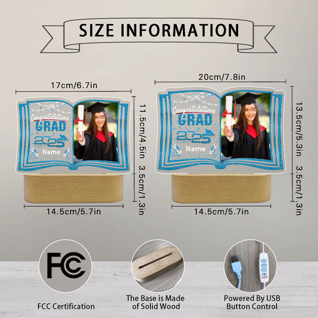 UUBAO Custom Night Light with Photo Name 2025 Personalized Graduation Led Lamp for Women Man Gifts for College High School (Sky Blue)