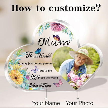 UUBAO Custom Mother’s Day Personalized Acrylic Plaque with Photos Name Gifts for Mom (Heart Butterfly)