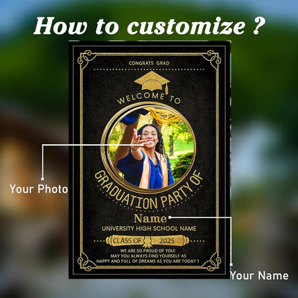 UUBAO Customized Welcome Sign for Graduation Party Personalized Acrylic Sign with Photo Name Class of 2025 Graduation Decor(Book)