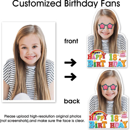 UUBAO Personalized Happy Birthday Photo Prop Face Fan Customized Double Sided Fun Supplies(Colorful Children)