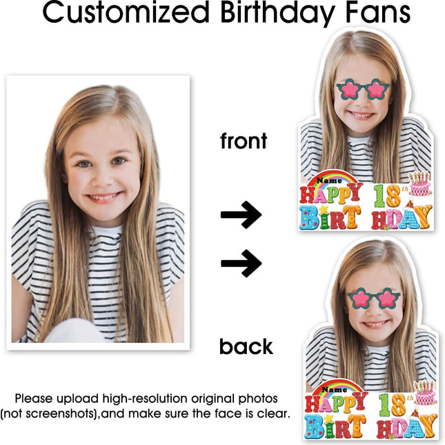 UUBAO Personalized Happy Birthday Photo Prop Face Fan Customized Double Sided Fun Supplies(Colorful Children)