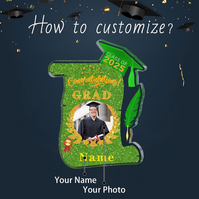 UUBAO Personalized Graduation Gift Class of 2025 Desk Paperweight Farewell Memorial Decorative Signs Plaques with Photo (Light Green)