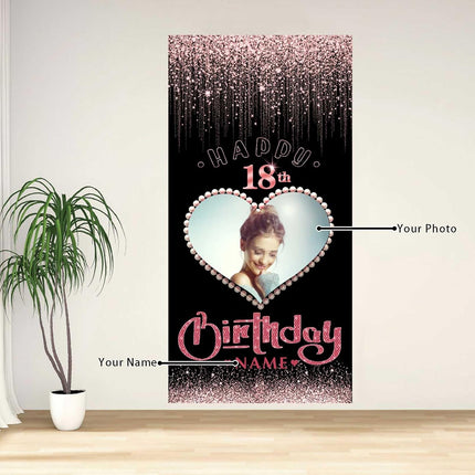 UUBAO Custom Happy Birthday Door Banner Backdrop Birthday Decorations Party Supplies for Women Men(Pink)