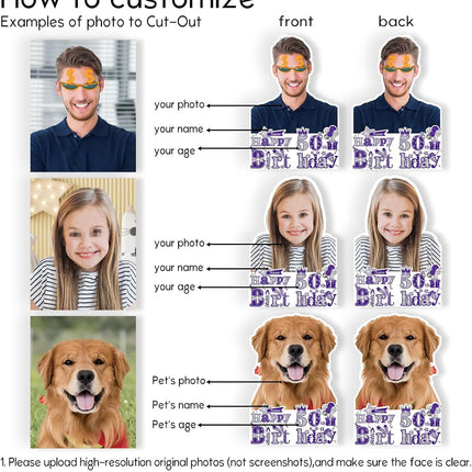 UUBAO Personalized Double Sided Happy Birthday Photo Prop Face Fan Customized Birthday Fun Supplies(Purple and Silver)