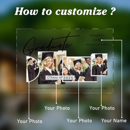 UUBAO Customized Welcome Sign for Graduation Party Personalized Acrylic Sign with Photo Name Class of 2025 Graduation Decor(Multiple Photos)
