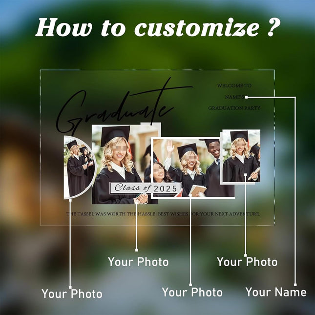 UUBAO Customized Welcome Sign for Graduation Party Personalized Acrylic Sign with Photo Name Class of 2025 Graduation Decor(Multiple Photos)