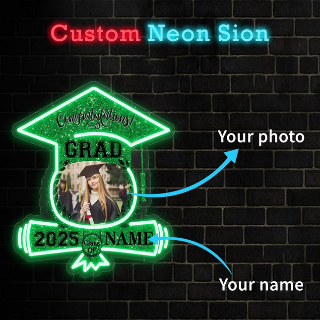 UUBAO Custom Graduation Gift LED Neon Signs Class of 2025 Personalized Photo Congrats Grad USB Powered (Dark Green)
