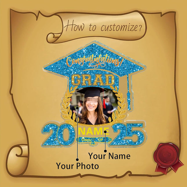 UUBAO Customized Graduation Plaque with Photo Crystal Desktop Keepsake Gift (Sky Blue)