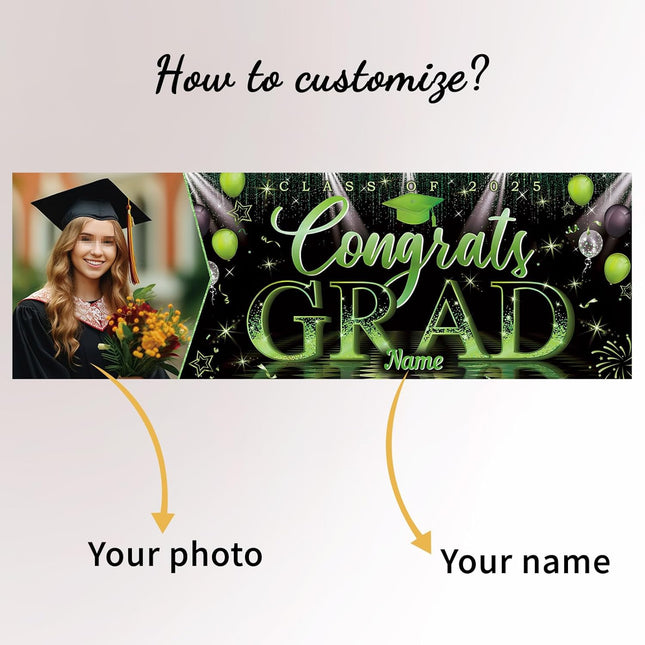 UUBAO Custom Graduation Party Decorations Personalization Banner Class of 2025 Backdrop (Light Green）