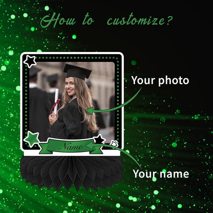 UUBAO 9 PCS Custom Graduation Party Honeycomb Centerpieces Class of 2025 Congrats Grad Decorations Congratulate Graduation Table Toppers for Graduation Party Favor Supplies (Dark Green)