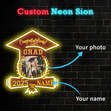 UUBAO Custom Graduation Gift LED Neon Signs Class of 2025 Personalized Photo Congrats Grad USB Powered (Maroon)