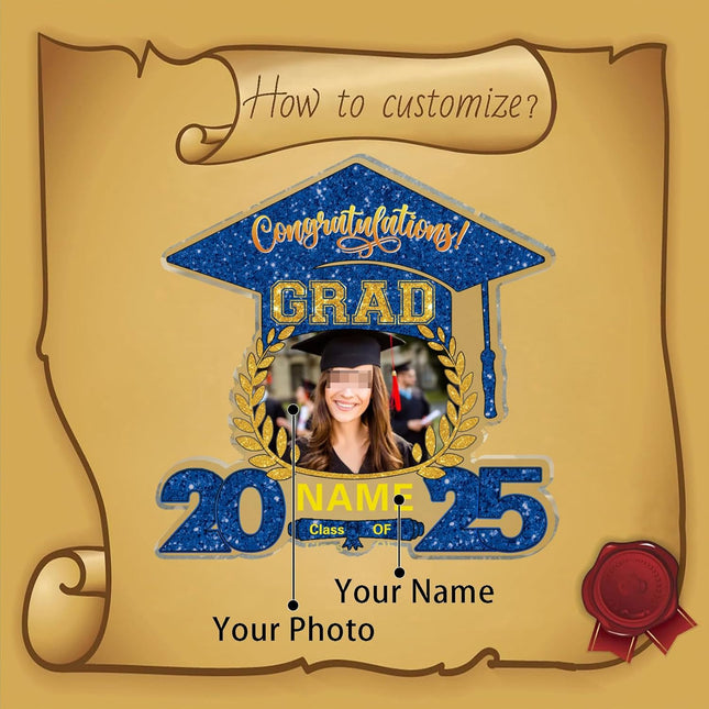 UUBAO Customized Graduation Plaque with Photo Crystal Desktop Keepsake Gift (Blue and Gold)